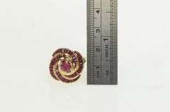 14K Yellow Gold Oval Natural Ruby Swirl Halo Cocktail Ring