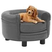 Gray Plush and Faux Leather Dog Sofa