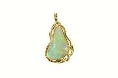 14K Yellow Gold Natural Opal Ornate Diamond Accent Pendant