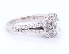 14kt White gold Vera Wang love collection 1-1/3ct emerald cut diamond split shank frame engagement ring