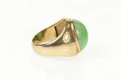 10K Yellow Gold Oval Jade Cabochon Retro Statement Ring