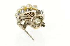 14K White Gold 0.75 Ctw Ornate 1940's Diamond Pearl Swirl Pin/Brooch
