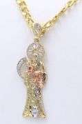 14kt Yellow gold Santa Muerte cubic zirconia pendant on chain