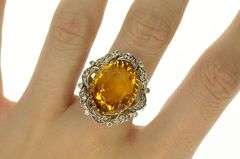 18K Yellow Gold 1940's 18.34 Ctw Citrine Diamond Cocktail Ring