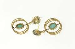 14K Yellow Gold Turquoise Rope Twist Dangle Screw Back Earrings