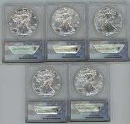 Flawless 2021 American Eagle $1 Silver Dollar 5-Coin Set. ANACS MS70
