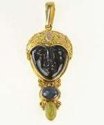 18K Yellow Gold Amethyst Buddha Opal Star Sapphire Pendant
