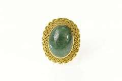 18K Yellow Gold Oval Nephrite Braided Rope Trim Cocktail Ring