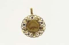 18K Yellow Gold Ornate Virgin Mary Christian Medallion Pendant