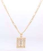 14kt Yellow gold square Jesus crucifix pendant on figaro chain necklace