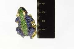 14K Yellow Gold Pave Sapphire Peridot Ruby Frog Statement Ring