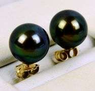 14K 8MM Black Pearl Stud Earrings