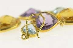 14K Yellow Gold Amethyst Topaz Citrine Heart Dangle Earrings