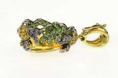 18K Yellow Gold 24.89 Ctw Pear Citrine Ornate Pave Frog Pendant