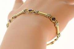 14K Yellow Gold Ornate Oval Amethyst Bar Link Statement Bracelet