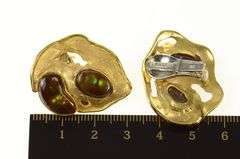 18K Yellow Gold Fire Agate Abstract Retro Artisan Clip Back Earrings