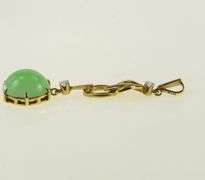 18K Yellow Gold Victorian Jade Diamond Ornate Drop Pendant