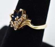 Appetizing 14K Yellow Gold Blue Sapphire and Diamond Ring