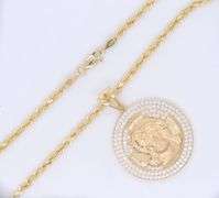 Religious cubic zirconia round pendant on rope chain necklace