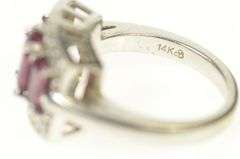 14K White Gold Emerald Cut Pink Tourmaline Diamond Halo Ring