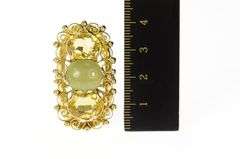 14K Yellow Gold Ornate Citrine Jadeite Filigree Statement Ring