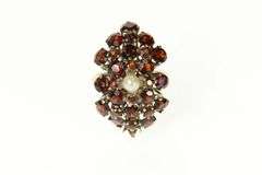 14K Yellow Gold Ornate 1950's Syn. Garnet Cluster Cocktail Ring