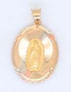 14kt Tri color gold reversible round divino child and virgin Mary holy mother pendant