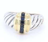 David Yurman 2 tone blue sapphire dome ring