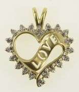 10K Yellow Gold Vintage Diamond Love Banner Heart Pendant