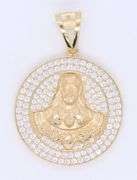 14kt Yellow gold round religious cubic zirconia pendant
