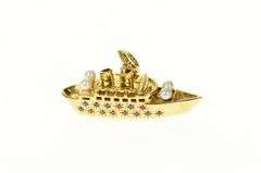 18K Yellow Gold Ruby Sapphire Cruise Liner Ship Bon Voyage Pendant