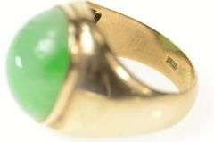 10K Yellow Gold Oval Jade Cabochon Retro Statement Ring