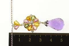 18K White Gold 19.11 Ctw Amethyst Drop Sapphire Diamond Necklace