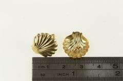 14K Yellow Gold Scallop Shell Beach Motif High Relief Earrings
