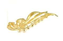 14K Yellow Gold Retro Pearl Diamond Accent Swirl Wavy Pin/Brooch