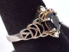 Sterling Silver Black Spinel and CZ Gemstone Ring