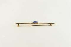 10K Yellow Gold Art Nouveau Sim. Sapphire Ornate Bar Pin/Brooch