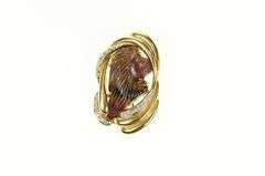 14K Yellow Gold Carved Tourmaline Cameo Diamond Swirl Pendant/Pin