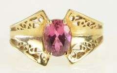 10K Yellow Gold Pink Topaz Ornate Vintage Statement Ring