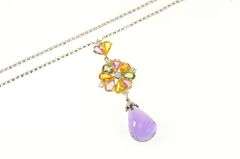 18K White Gold 19.11 Ctw Amethyst Drop Sapphire Diamond Necklace