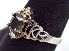 Sterling Silver Black Spinel and CZ Gemstone Ring