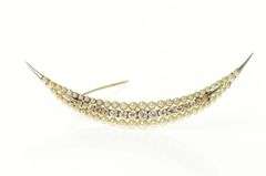 14K Yellow Gold 0.81 Ctw Victorian Diamond Pearl Moon Pin/Brooch
