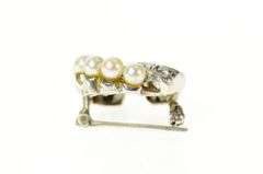 14K White Gold 0.75 Ctw Ornate 1940's Diamond Pearl Swirl Pin/Brooch
