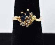Appetizing 14K Yellow Gold Blue Sapphire and Diamond Ring