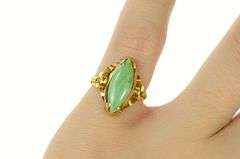 14K Yellow Gold Victorian Ornate Marquise Turquoise Statement Ring