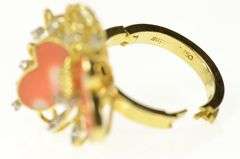 18K Yellow Gold Coral Diamond Butterfly Hinged Band Cocktail Ring