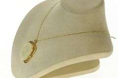 14K Yellow Gold Natural Opal Carved Floral Diamond Accent Pendant