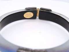 Alexis Bittar blue lucite and black and clear crystal hinged bangle bracelet