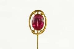 10K Yellow Gold Oval Syn. Ruby Victorian Ornate Stick Pin