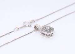 10kt White gold diamond double halo pendant on box chain necklace